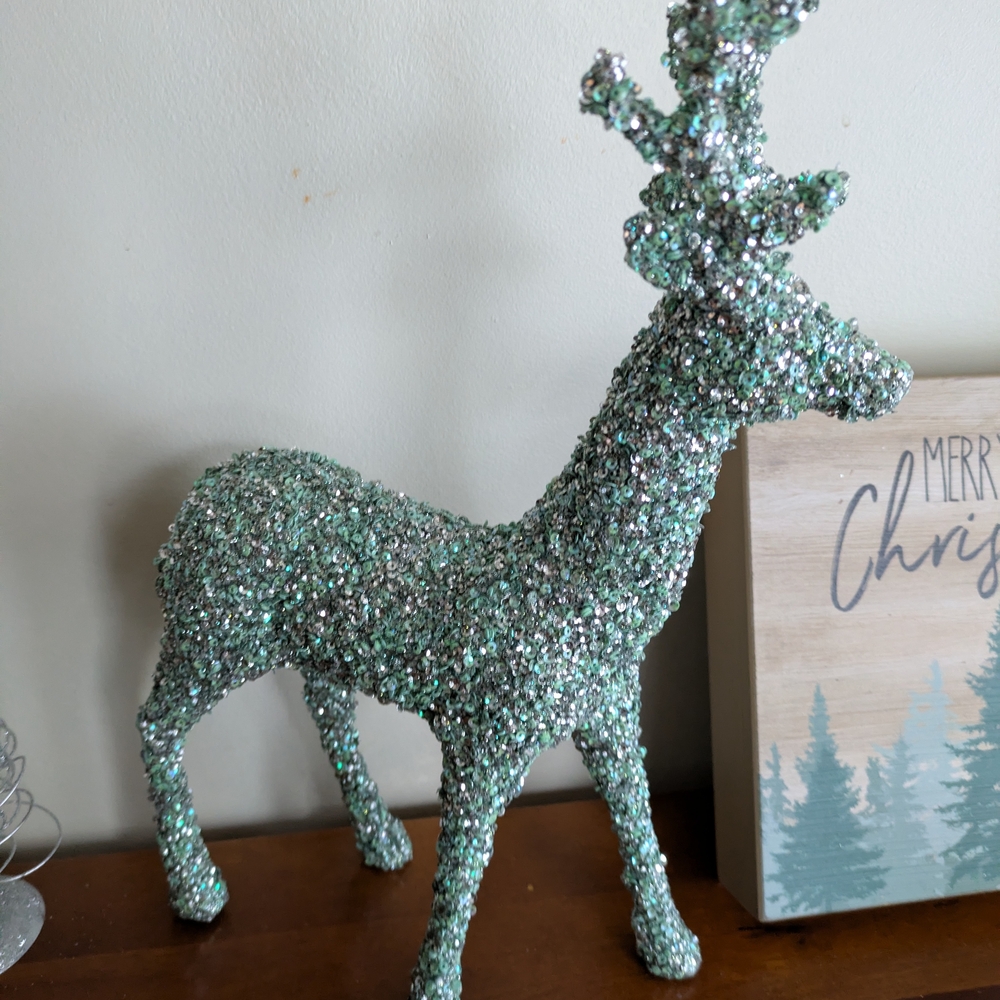 Sparkling Green Sequin Holiday Reindeer Home Decor Decoration